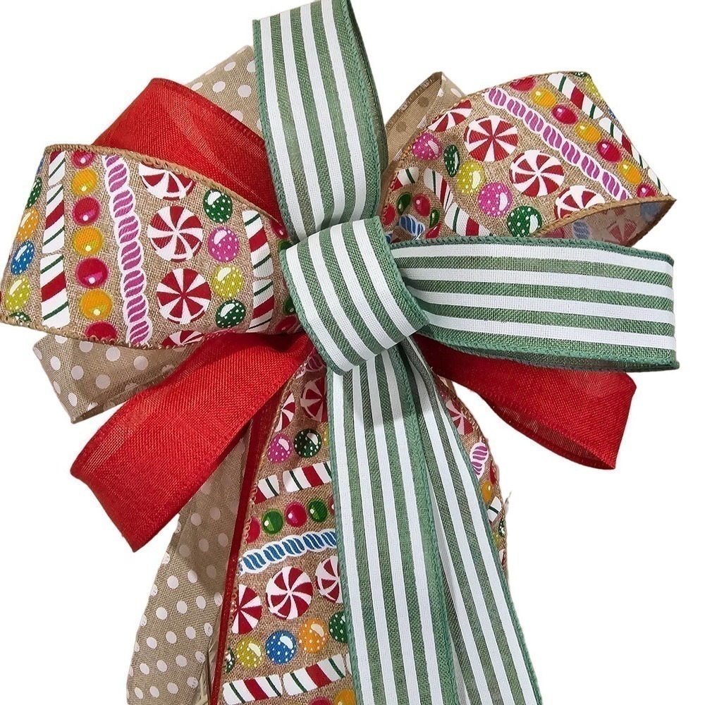 Candy Bow, Handmade Christmas Bow, Winter Bow, Whimsical Bow, Tree Topper